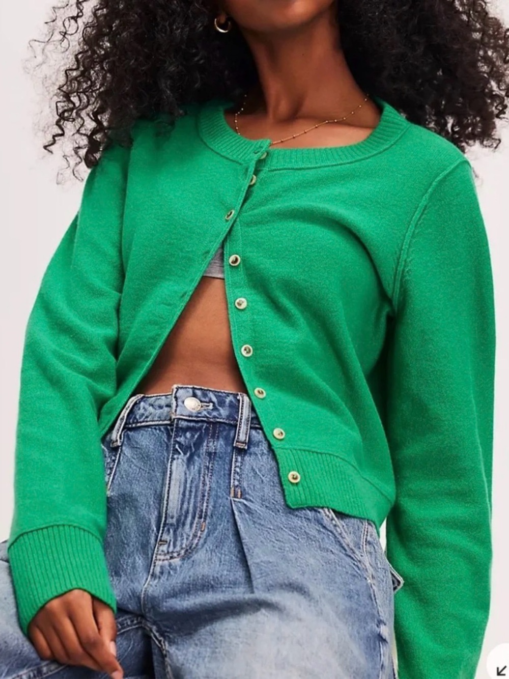 Free People Emerald Green Nocturnal Solid Cardigan